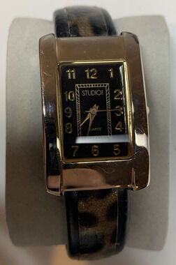 Studio Leopard Bangle Cuff Watch Gold Black Dial
